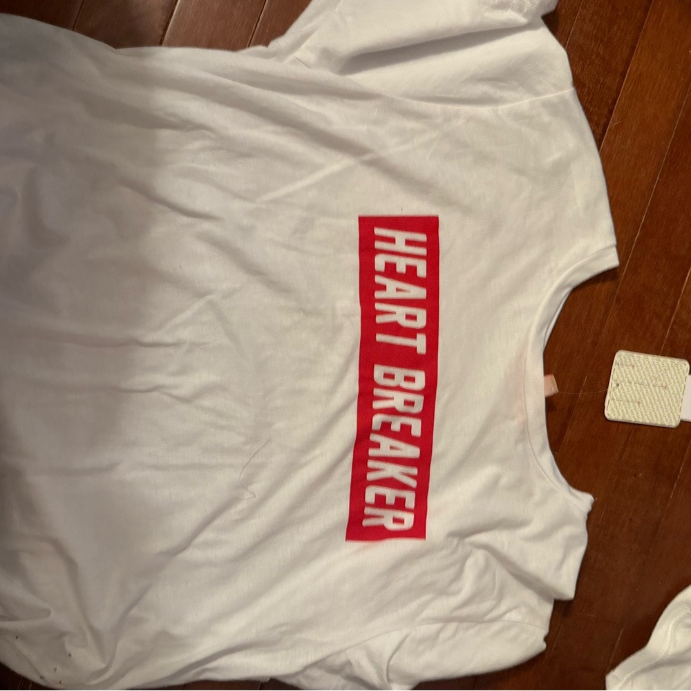 White T-Shirt with Red 'Heart Breaker' Print